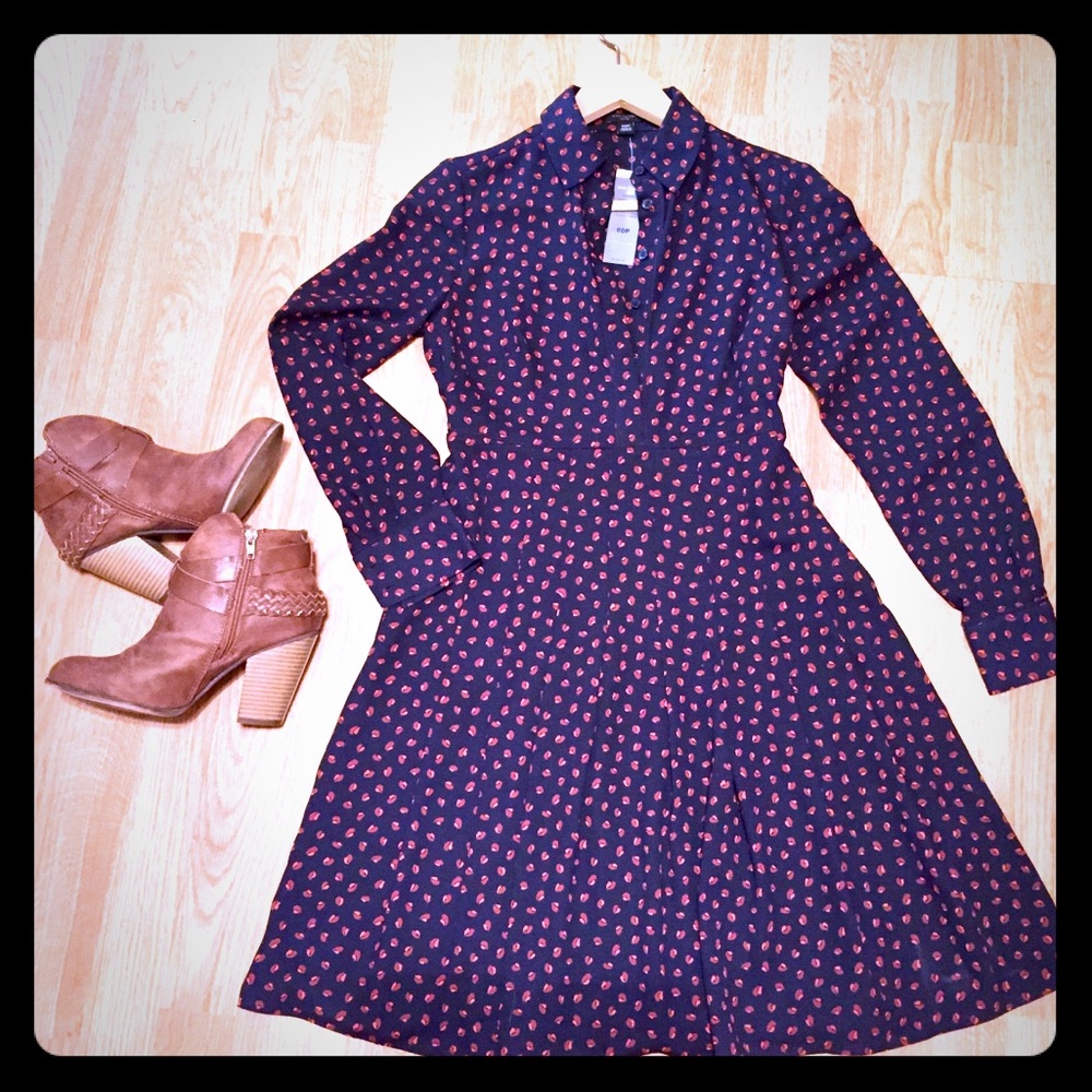 Ann Taylor navy blue with petal print dress. NWT